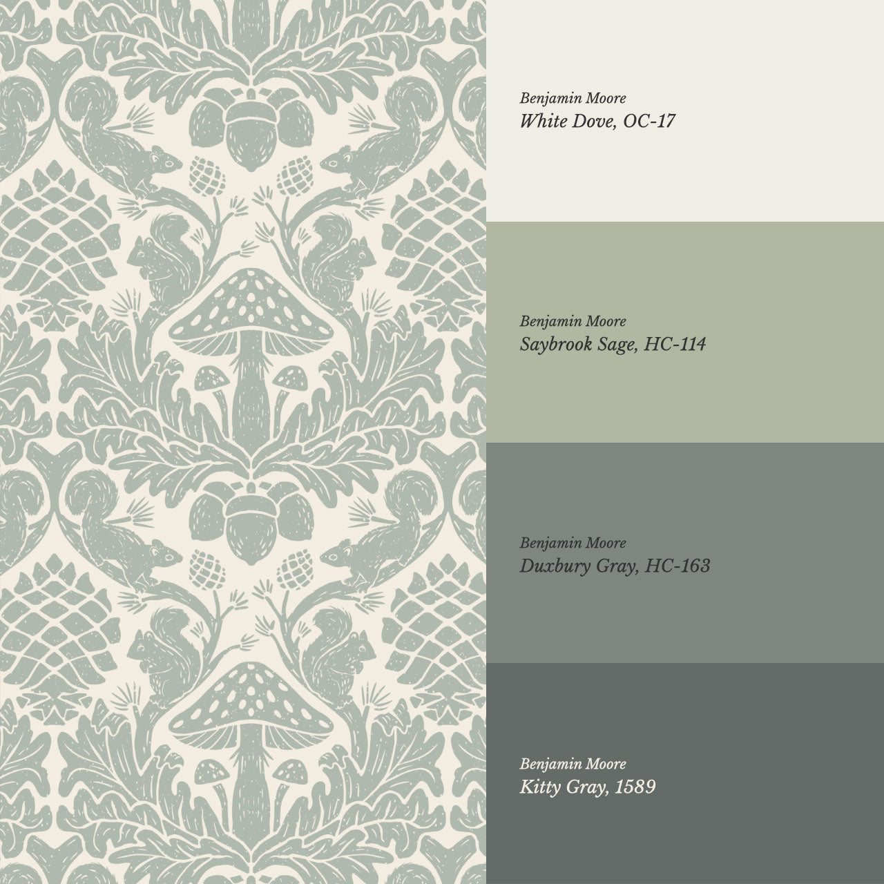 Aveline Squirrels Heaven Green Gray Wallpaper