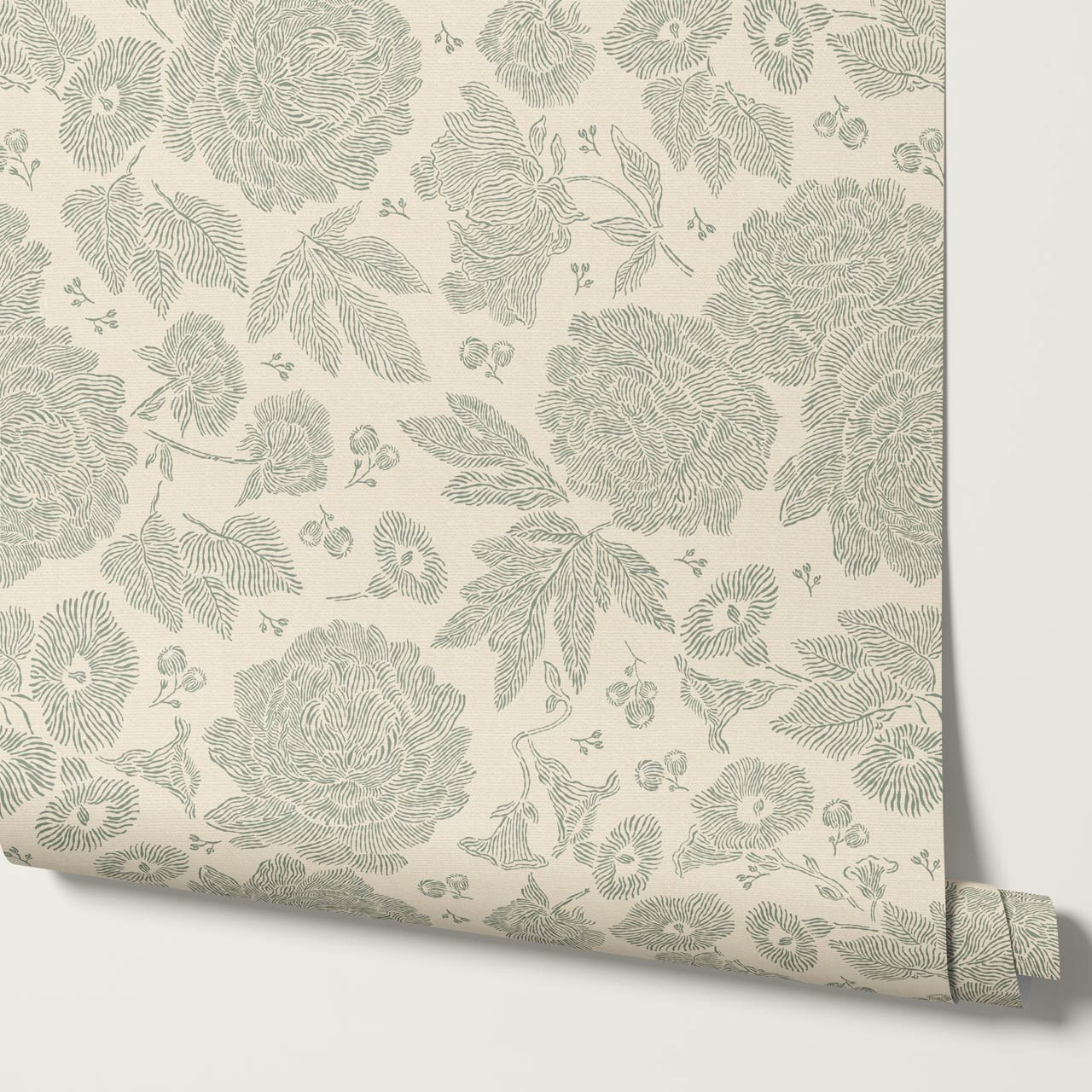Axelle Petunias & Peonies Butter Sage Wallpaper