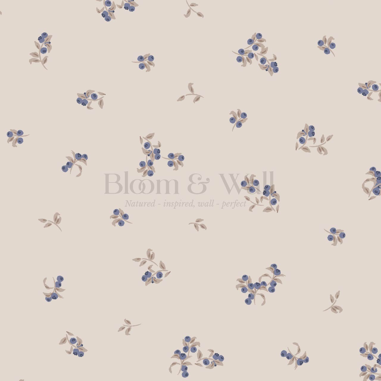 Ayla Delicate Berries Taupe Blue Wallpaper