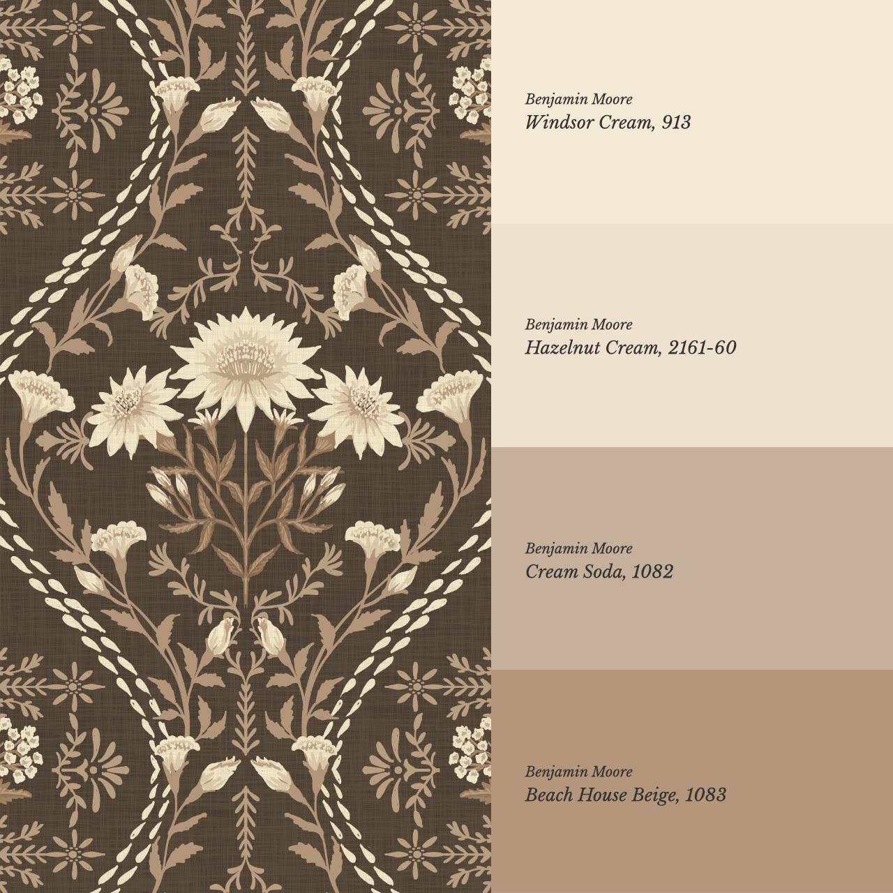 Azalea Ogee Large Fall Florals Brown Wallpaper