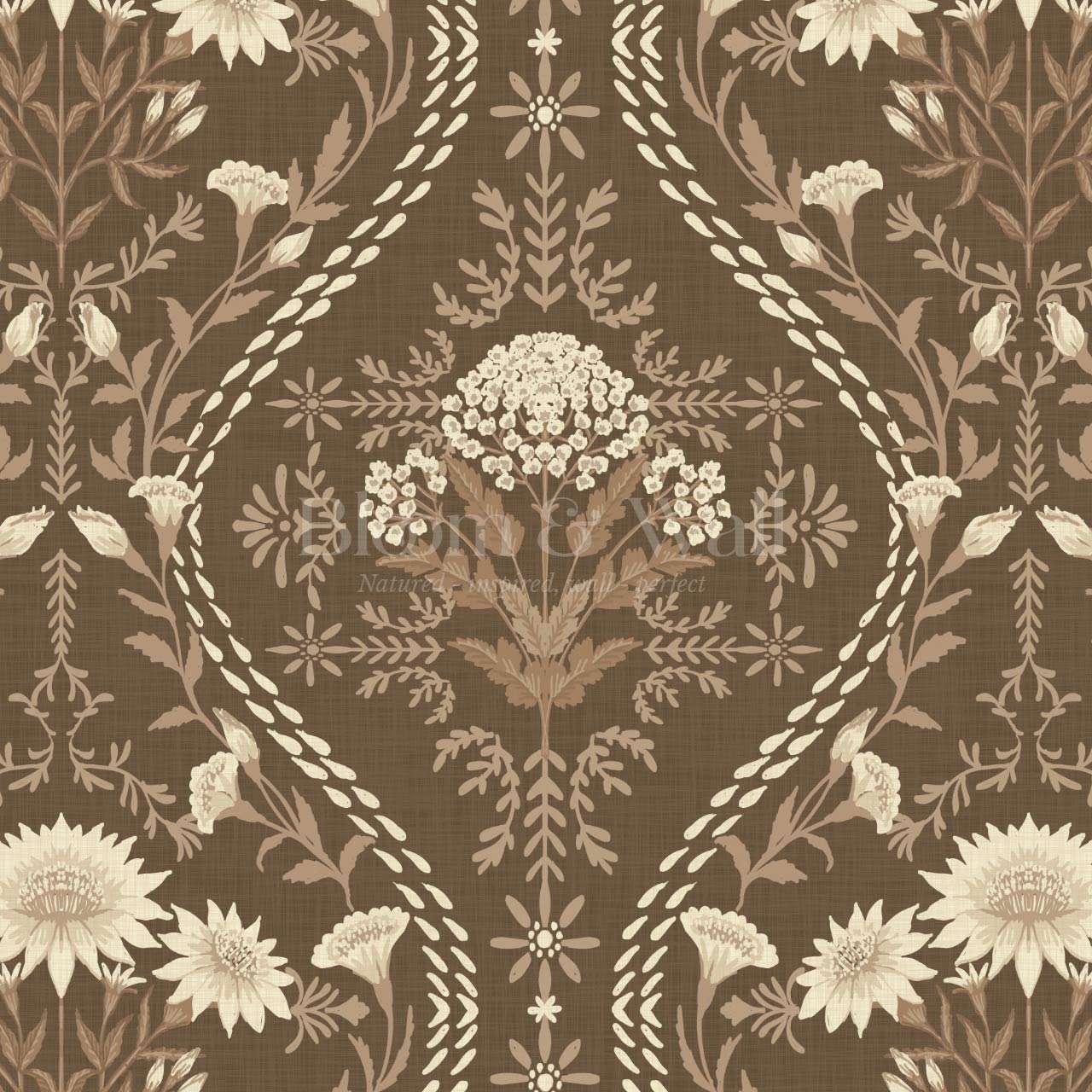 Azalea Ogee Large Fall Florals Earth Wallpaper