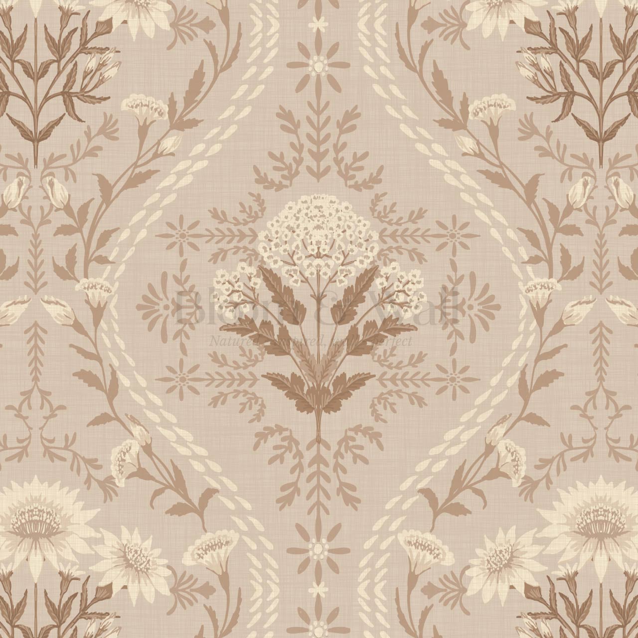 Azalea Ogee Large Fall Florals Cappuccino Wallpaper