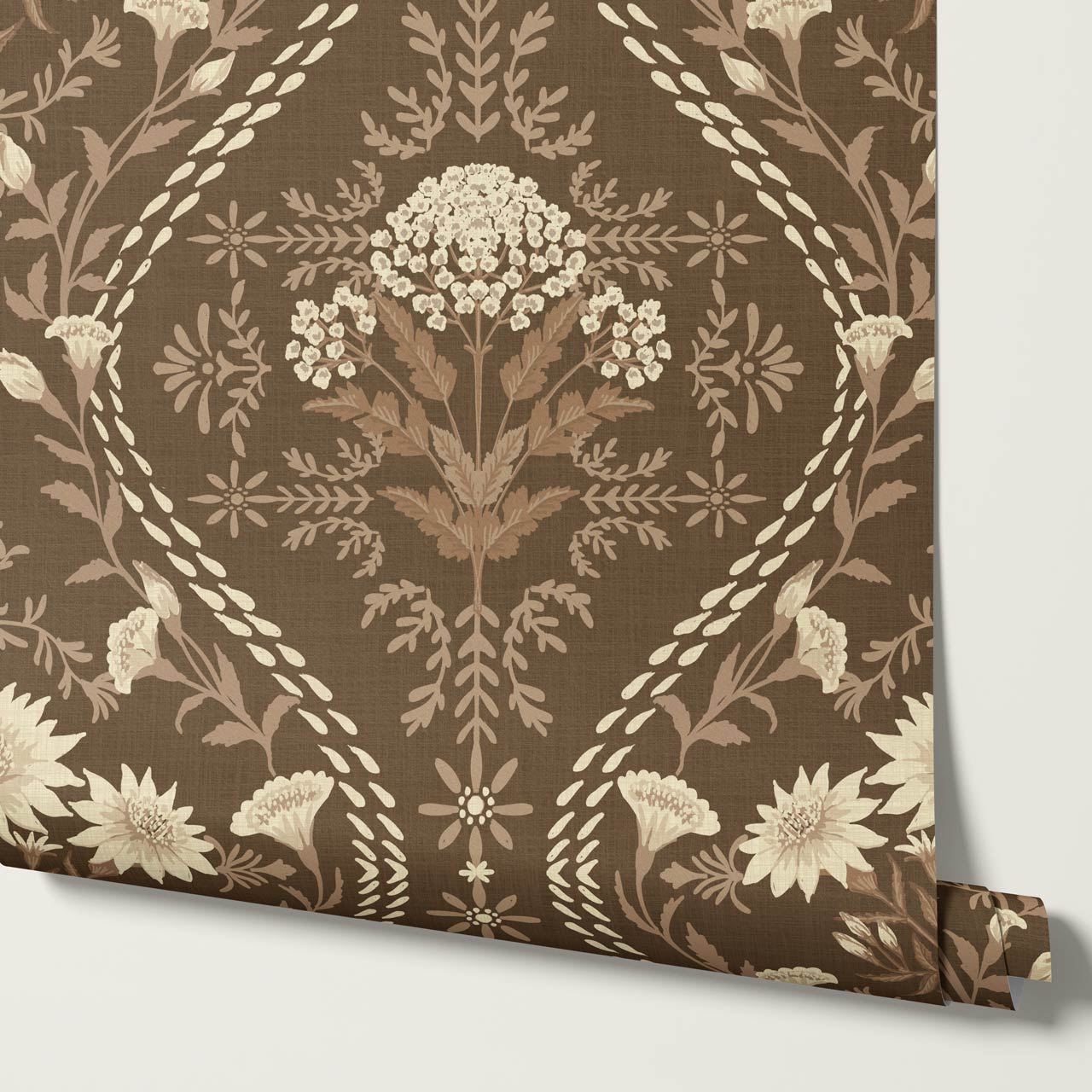 Azalea Ogee Large Fall Florals Earth Wallpaper