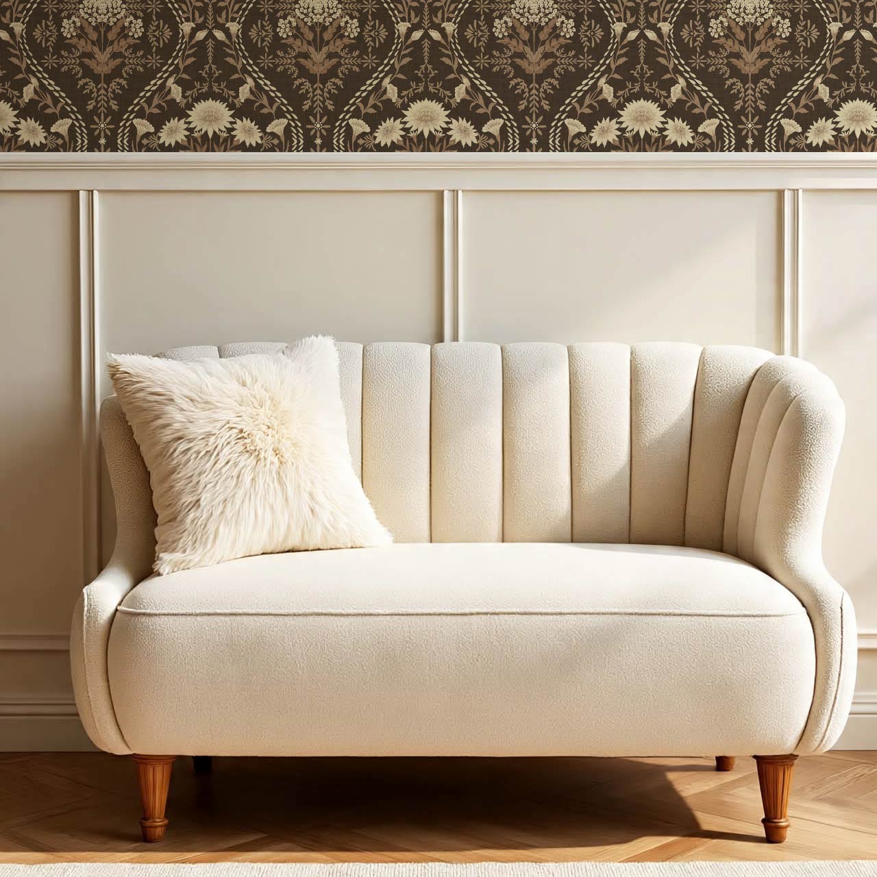 Azalea Ogee Large Fall Florals Brown Wallpaper