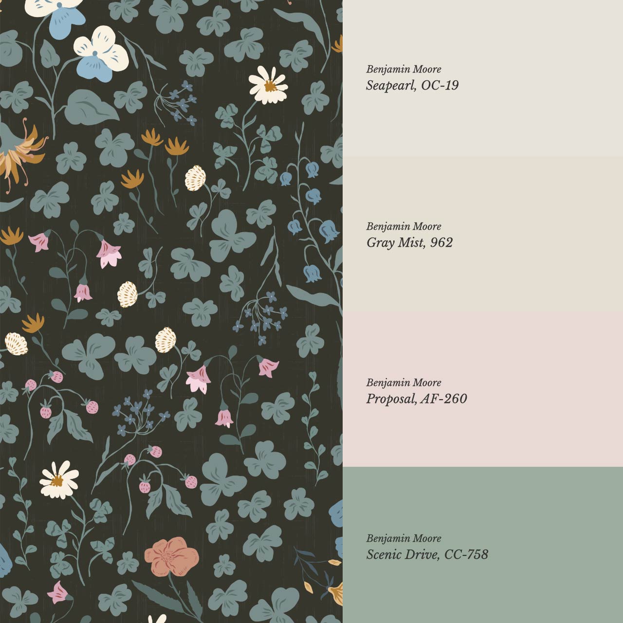 Basia Wildflower Meadow Coal Green Wallpaper