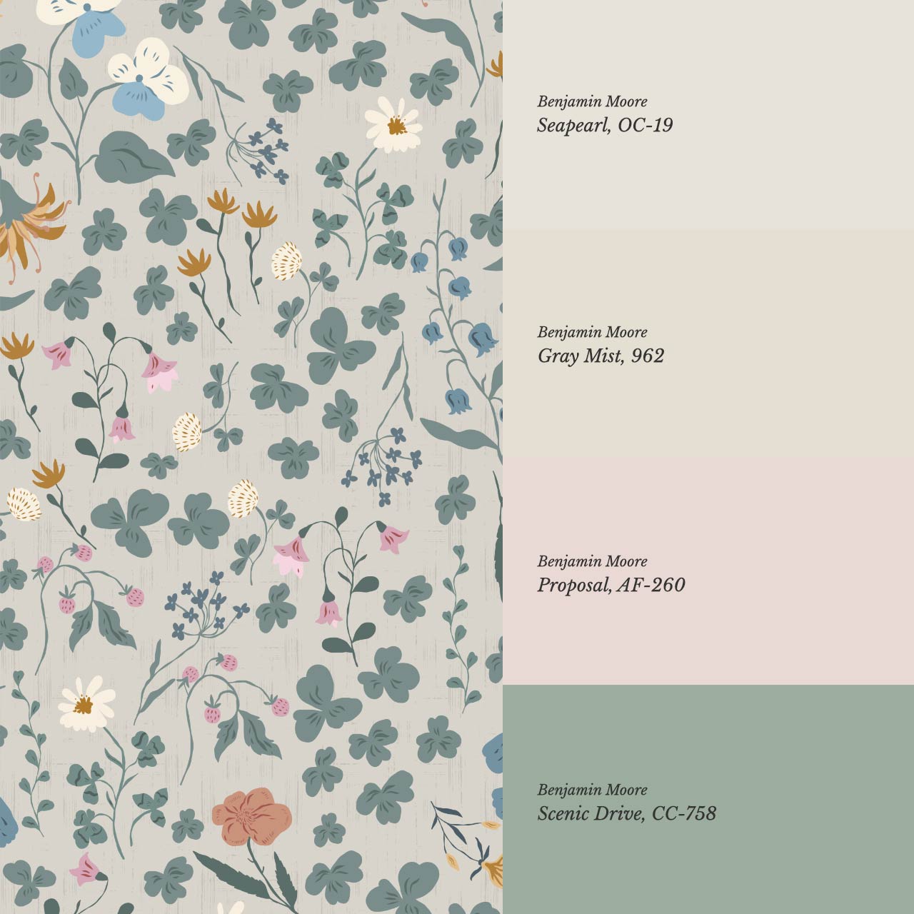 Basia Wildflower Meadow Stone Green Wallpaper