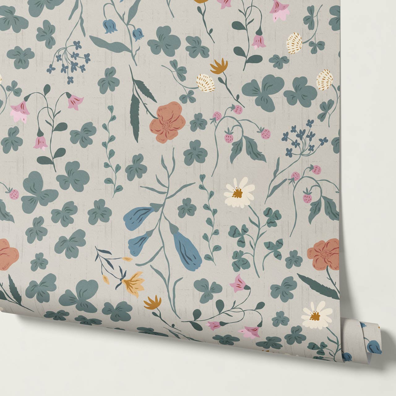 Basia Wildflower Meadow Stone Green Wallpaper