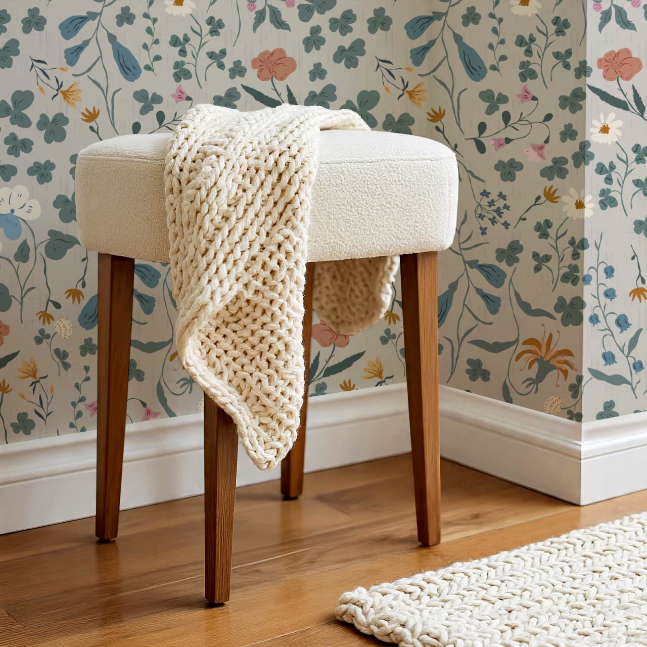 Basia Wildflower Meadow Stone Green Wallpaper