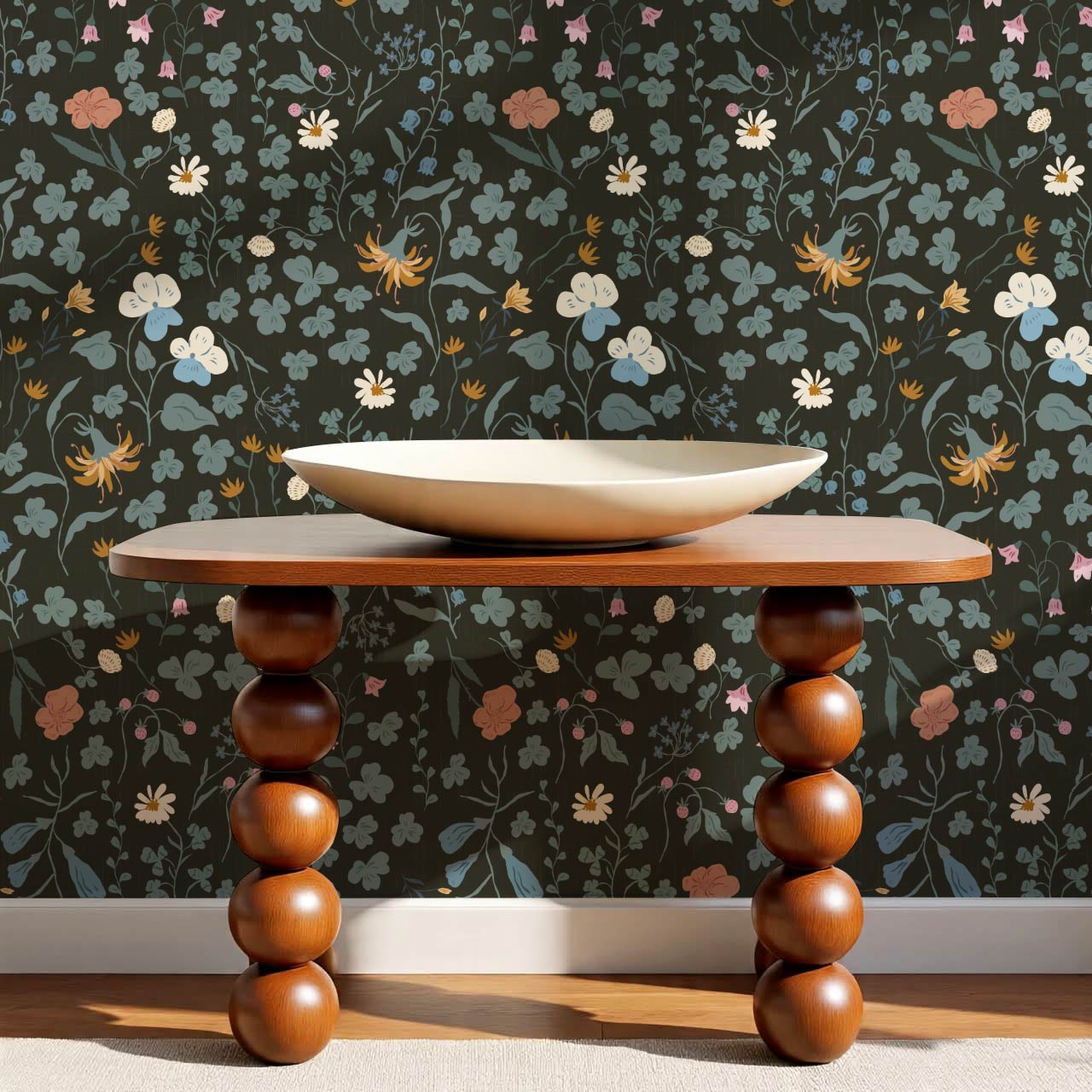 Basia Wildflower Meadow Coal Green Wallpaper