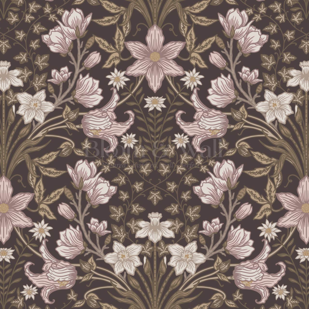 Baylin Large Blooming Trellis Brown Blush Wallpaper
