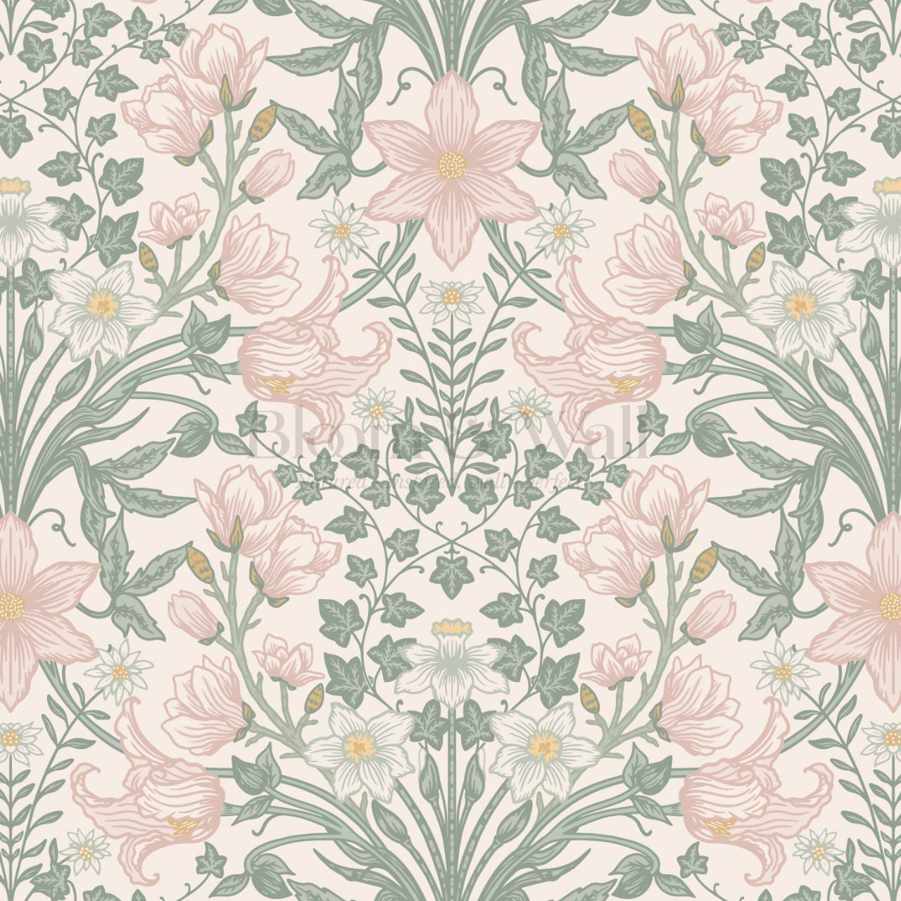 Baylin Large Blooming Trellis Pink Green Wallpaper