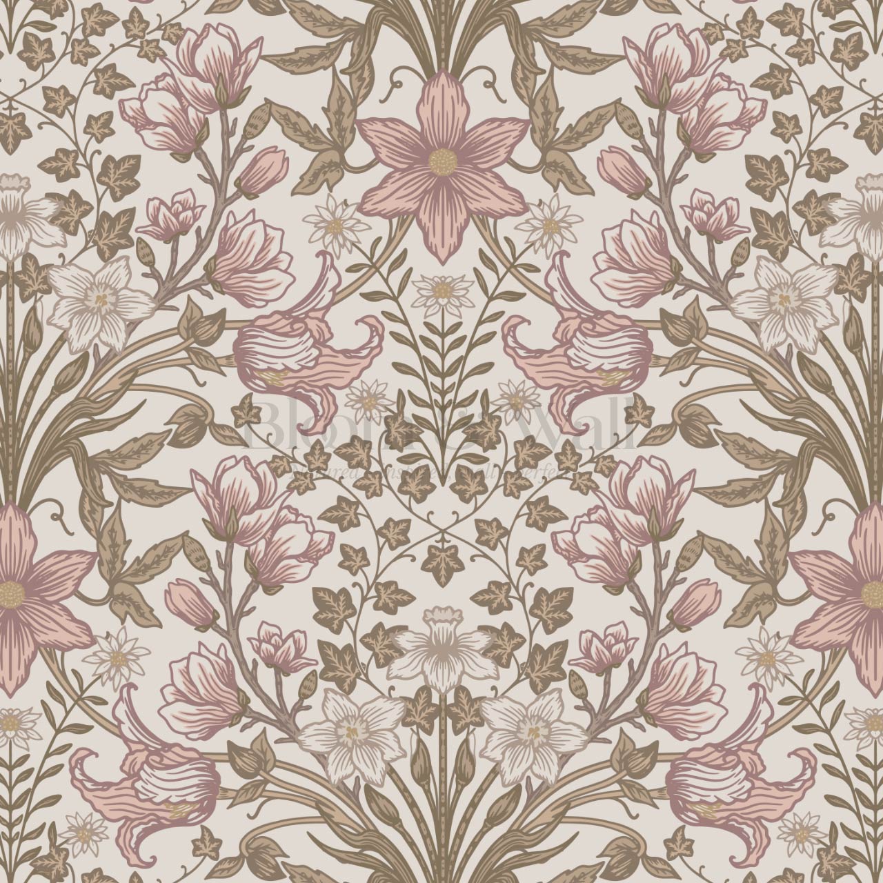 Baylin Large Blooming Trellis Mauve Vintage Olive Wallpaper
