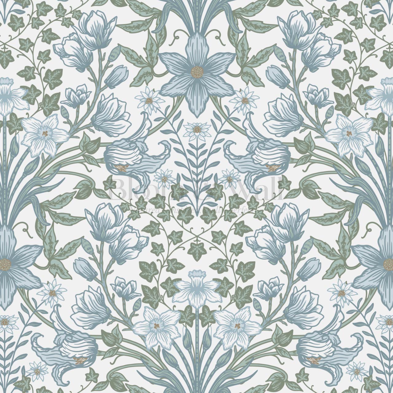 Baylin Large Blooming Trellis Sky Green Wallpaper