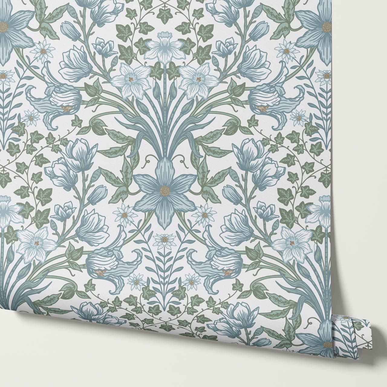 Baylin Large Blooming Trellis Sky Green Wallpaper
