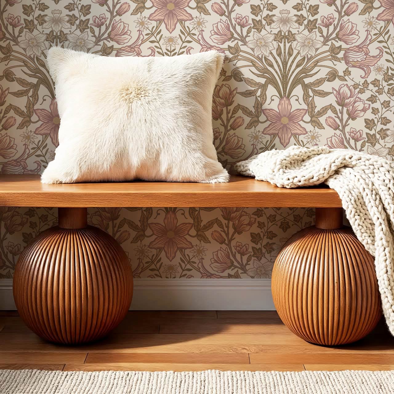 Baylin Large Blooming Trellis Mauve Vintage Olive Wallpaper