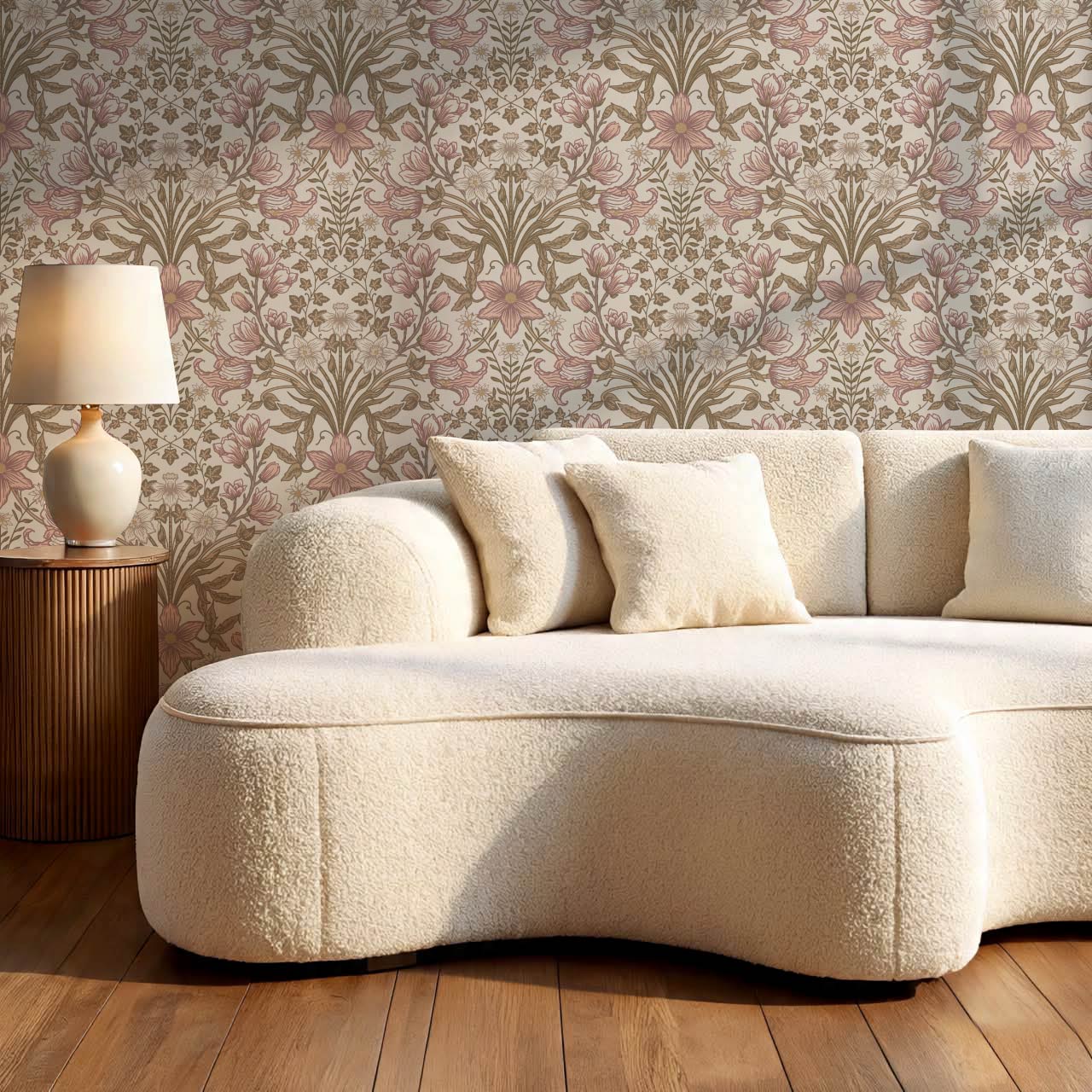 Baylin Large Blooming Trellis Mauve Vintage Olive Wallpaper