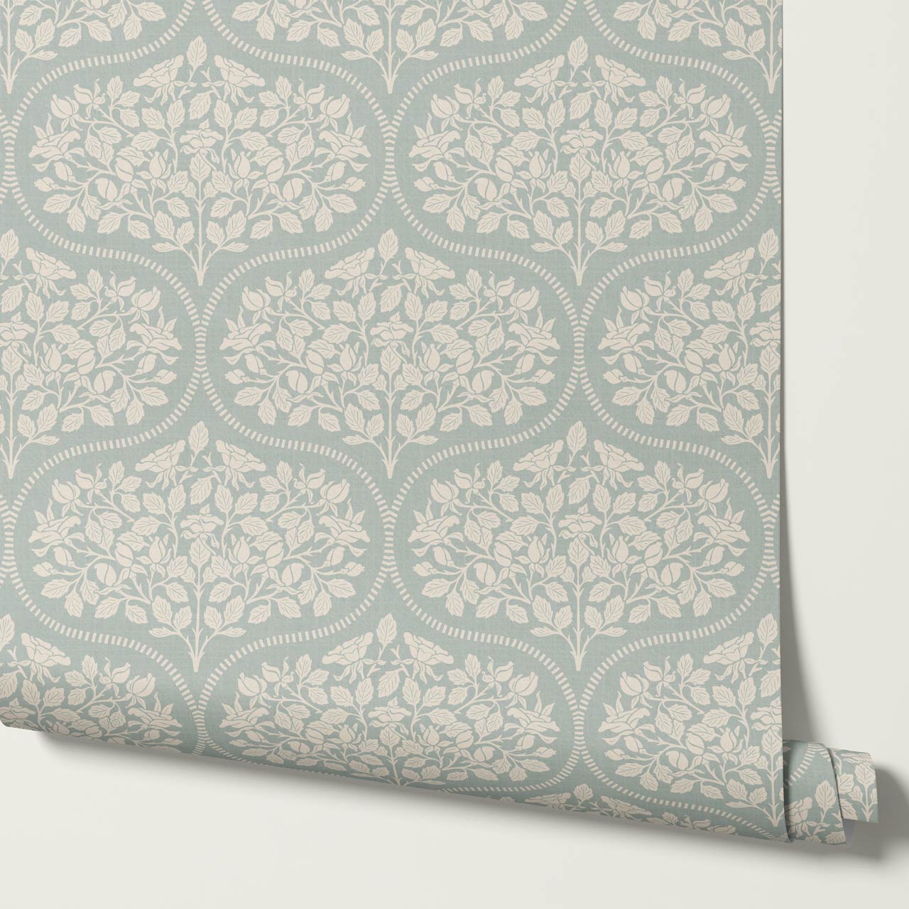 Beatrise Rosebud Ogee Sea Glass Wallpaper