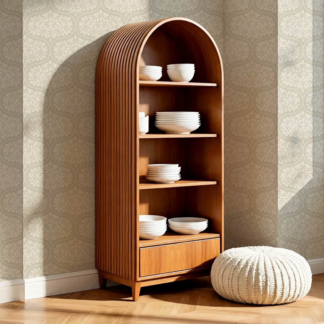 Beatrise Rosebud Ogee Stone Wallpaper
