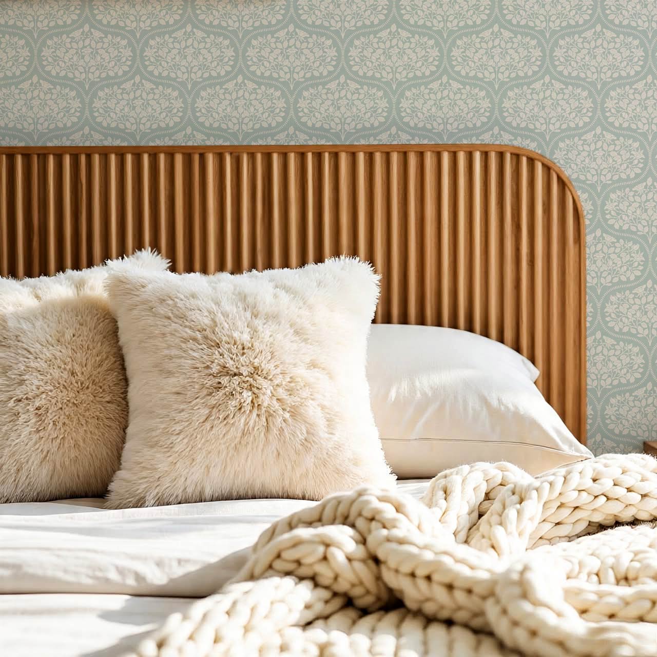 Beatrise Rosebud Ogee Sea Glass Wallpaper