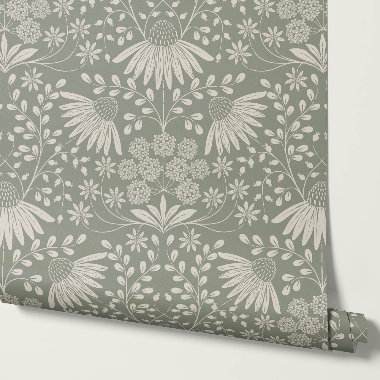 Beatriz Flower Garden Pale Sage Ivory Wallpaper