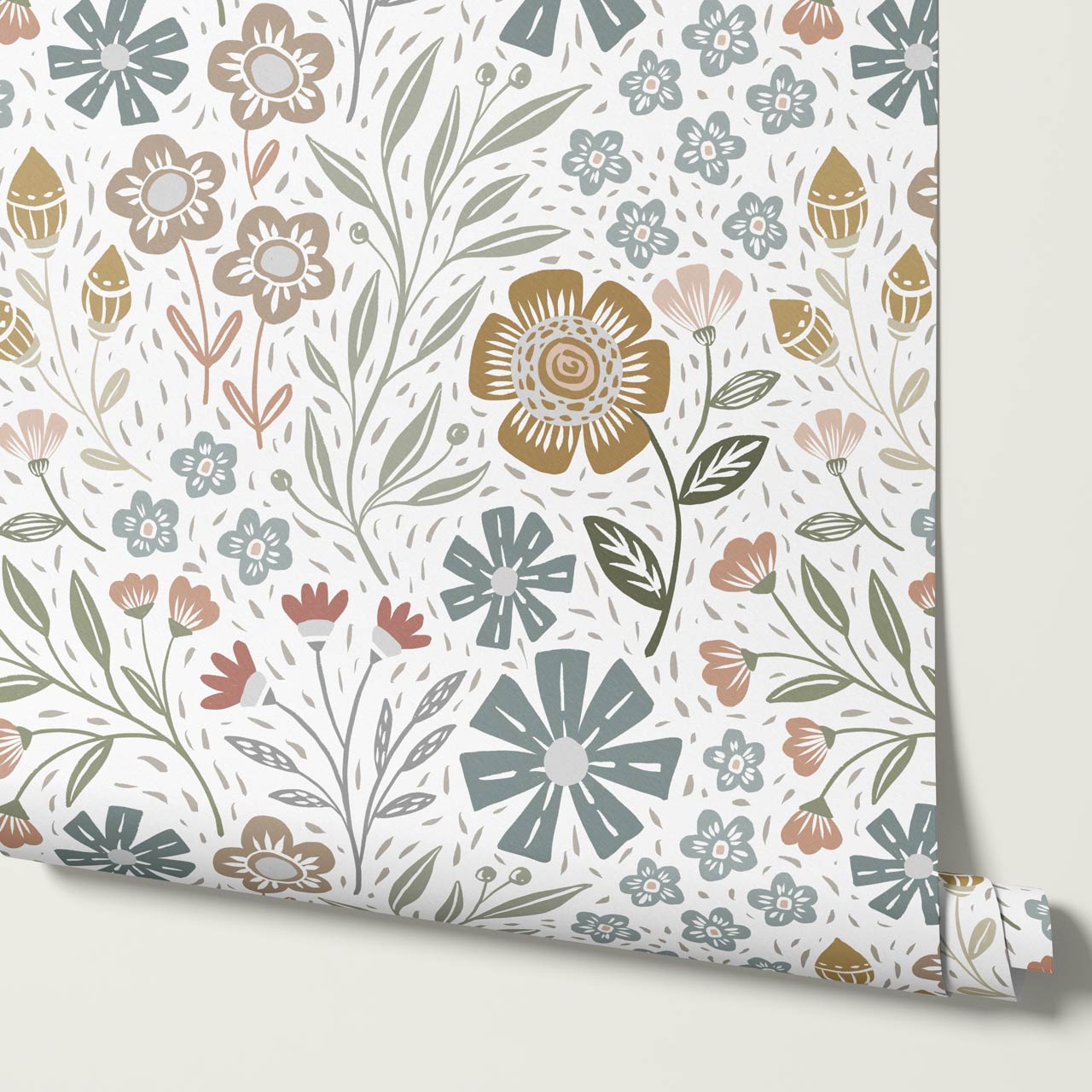 Belinda Florals White Earth Wallpaper