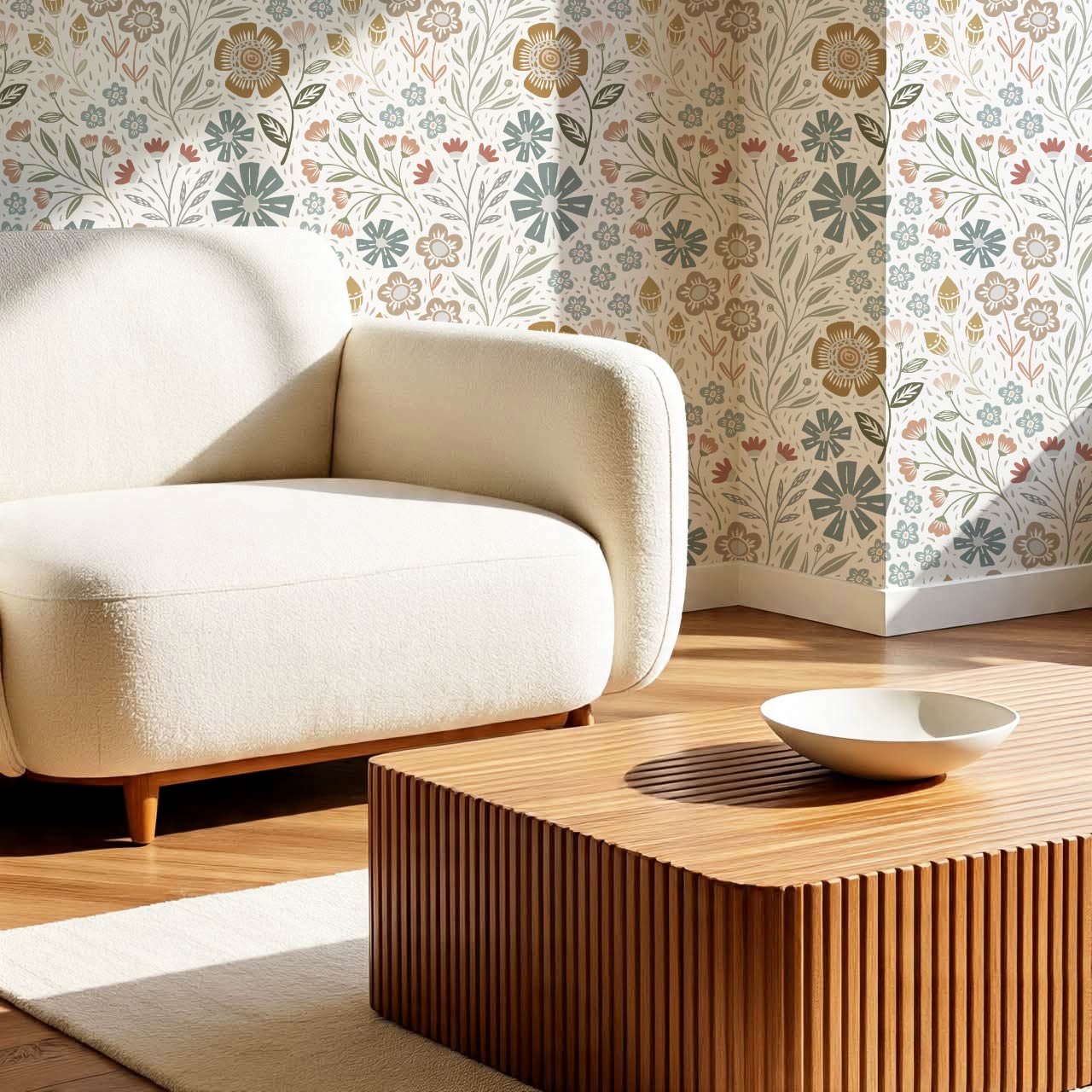 Belinda Florals White Earth Wallpaper