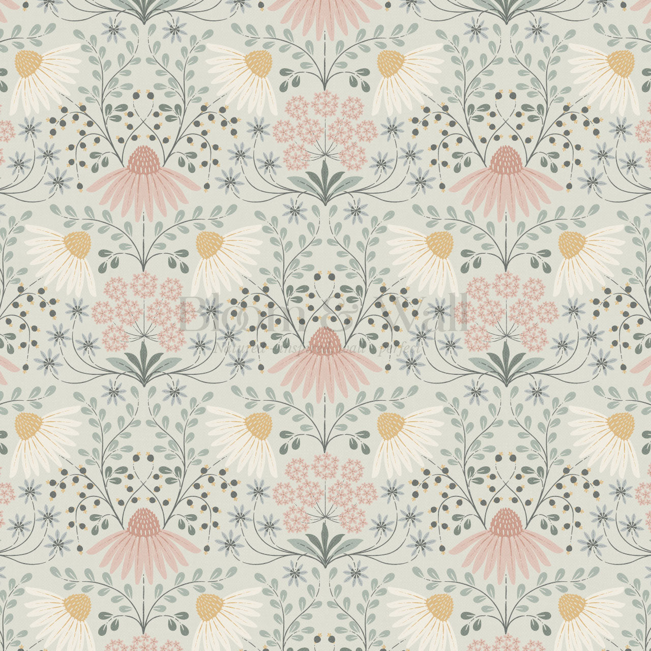 Belle Daisy Garden Sage Wallpaper