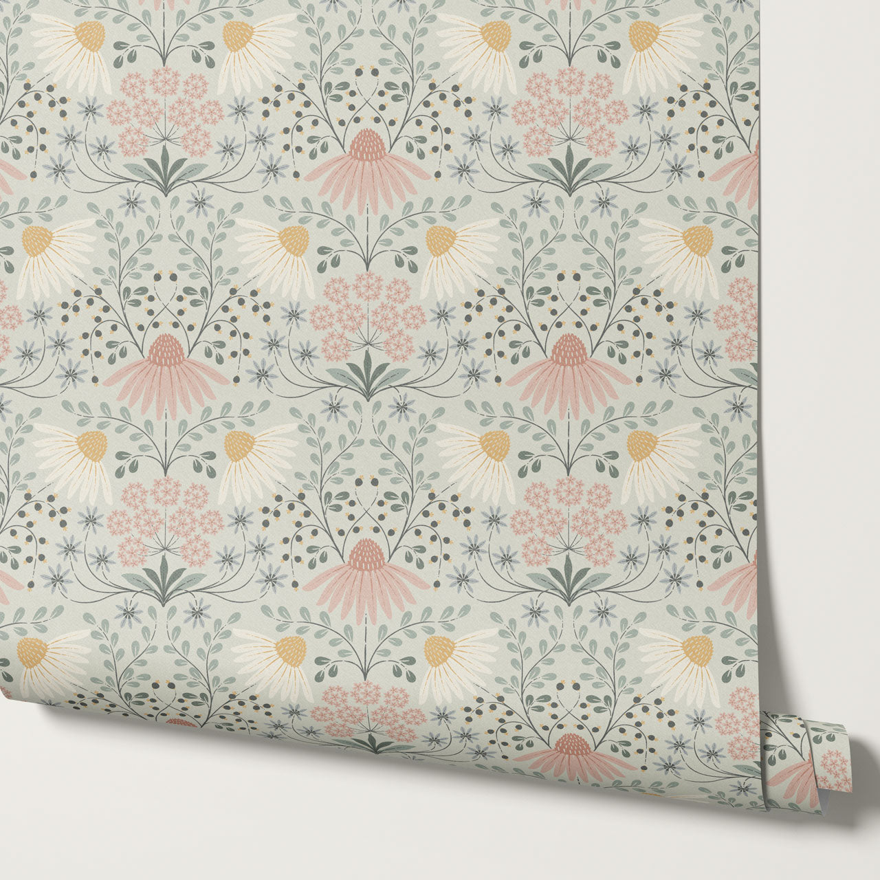 Belle Daisy Garden Sage Wallpaper
