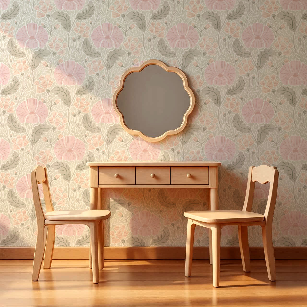Bernadette Ethereal Poppies Sorbet Wallpaper