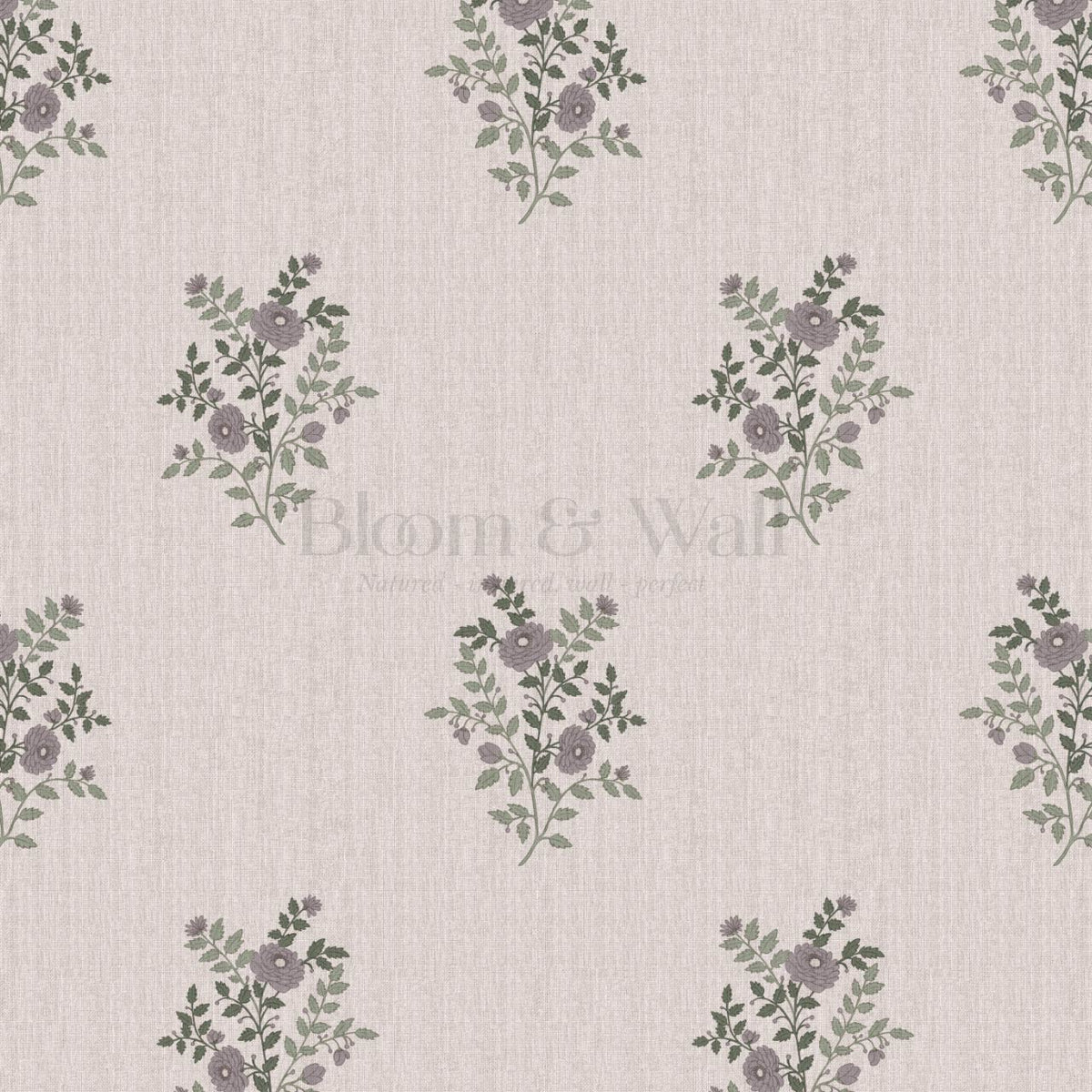 Berta Woodland Bouquet Linen Bone Forest Plum Wallpaper