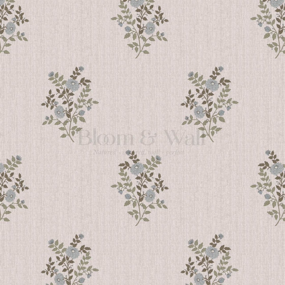 Berta Woodland Bouquet Linen Bone Pale Sky Wallpaper