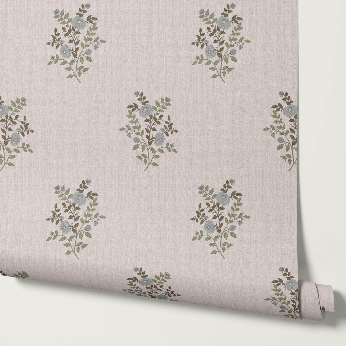 Berta Woodland Bouquet Linen Bone Pale Sky Wallpaper