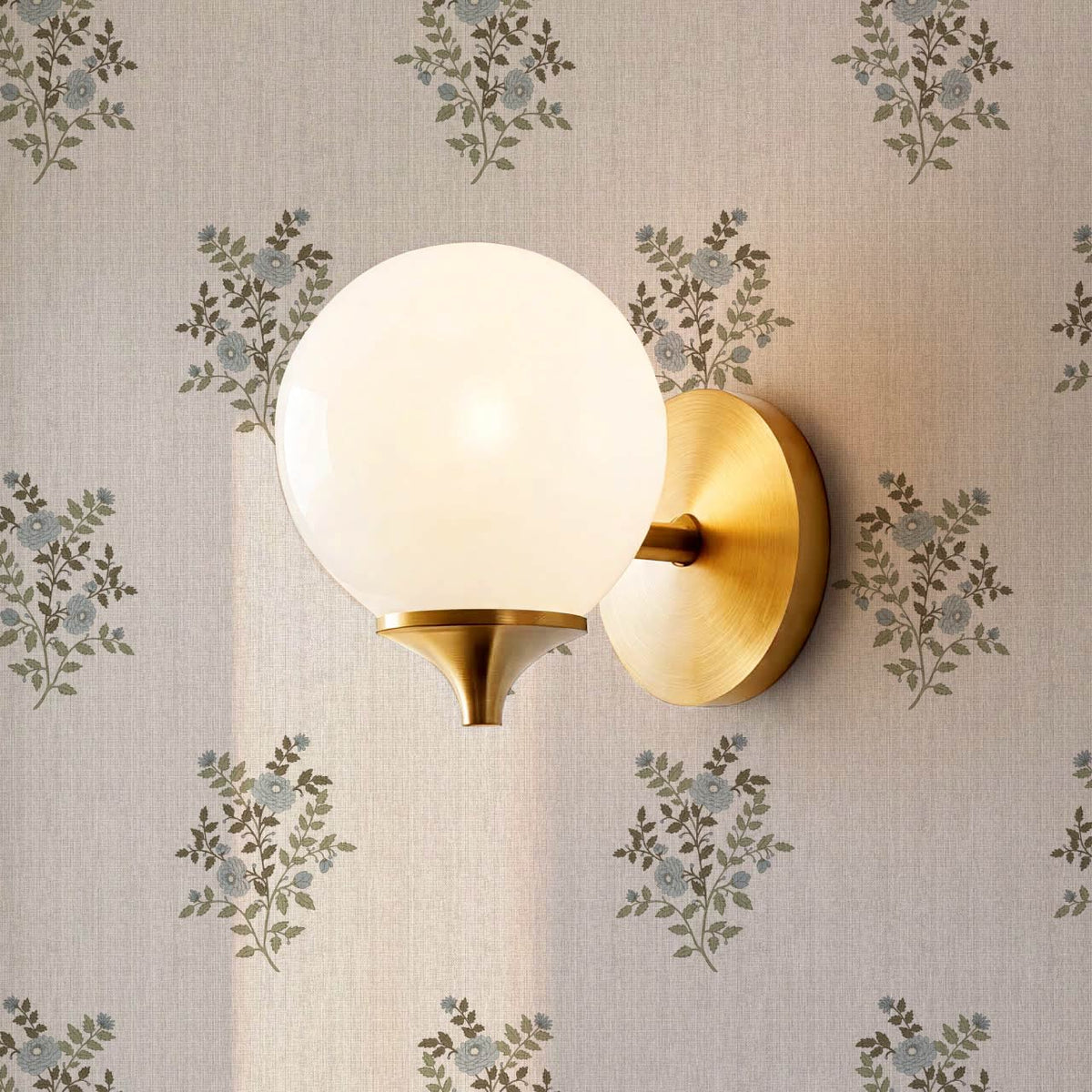 Berta Woodland Bouquet Linen Bone Pale Sky Wallpaper