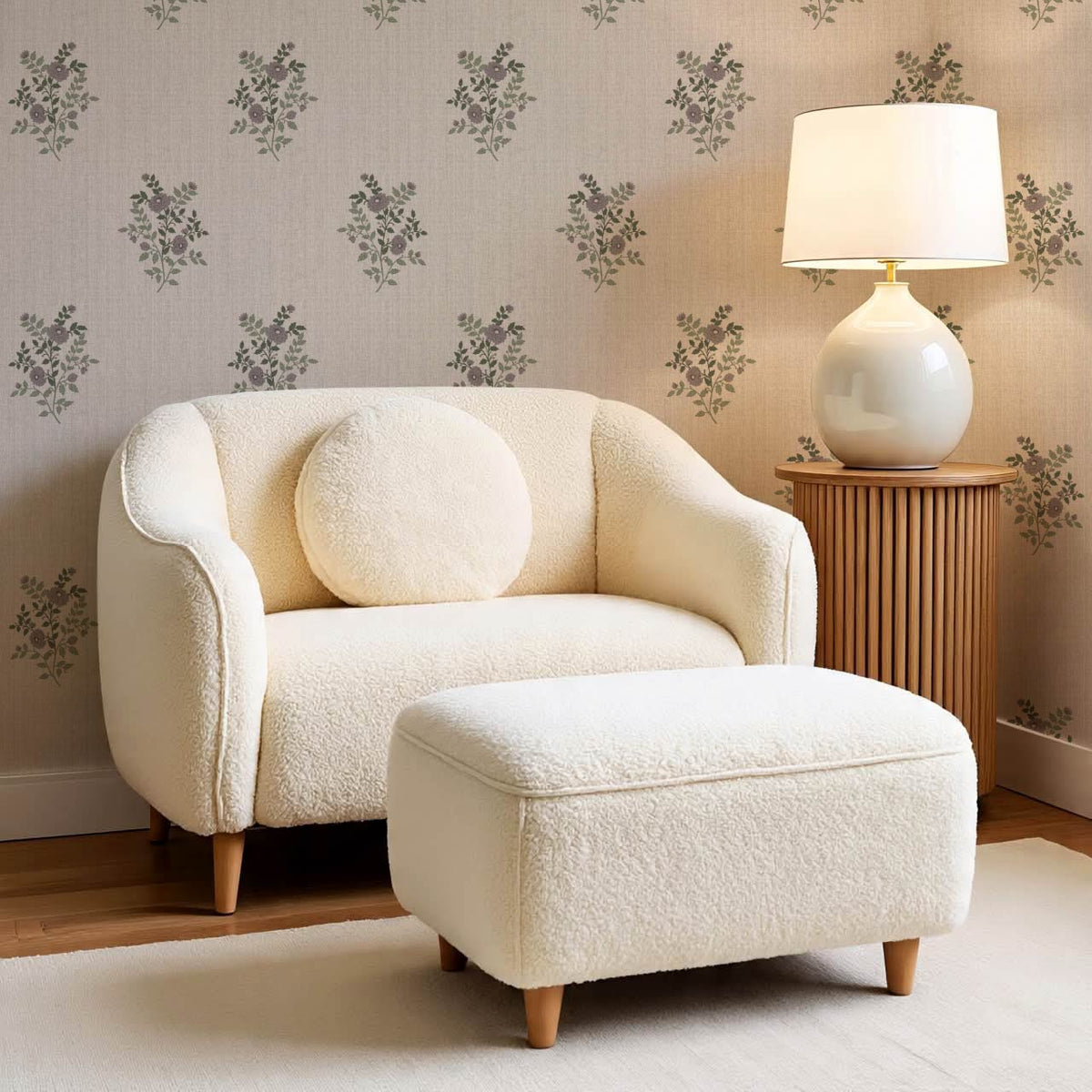 Berta Woodland Bouquet Linen Bone Forest Plum Wallpaper