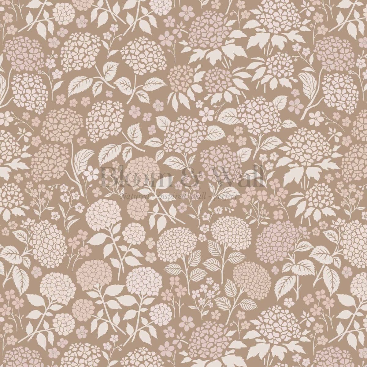 Bianca Hydrangea Garden Brown Beige Wallpaper