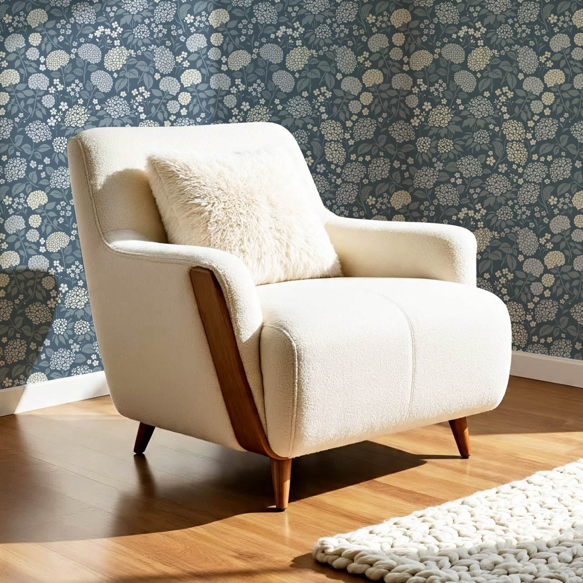 Bianca Hydrangea Garden Blue Ivory Wallpaper