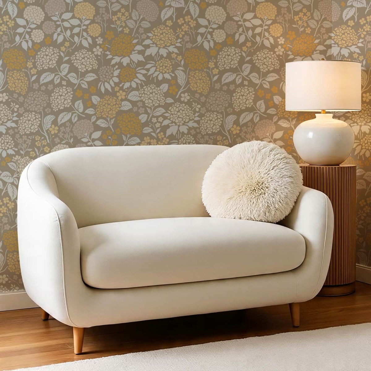 Bianca Hydrangea Garden Brown Gray Wallpaper