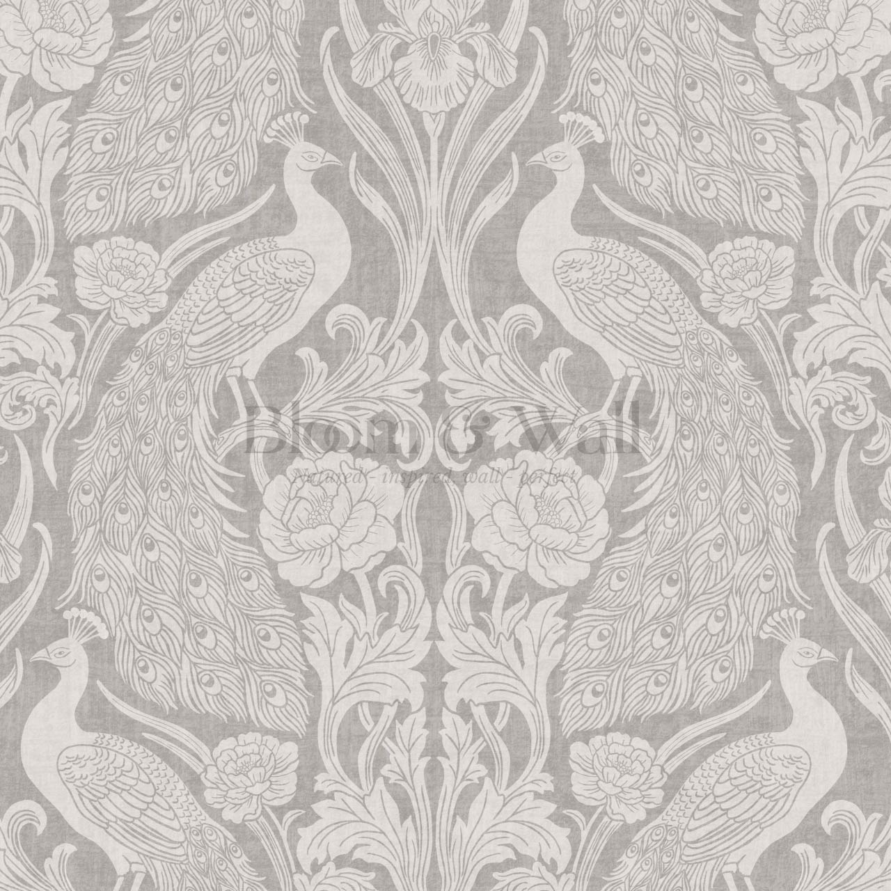 Blevine Peacocks Damask Stone Gray Wallpaper