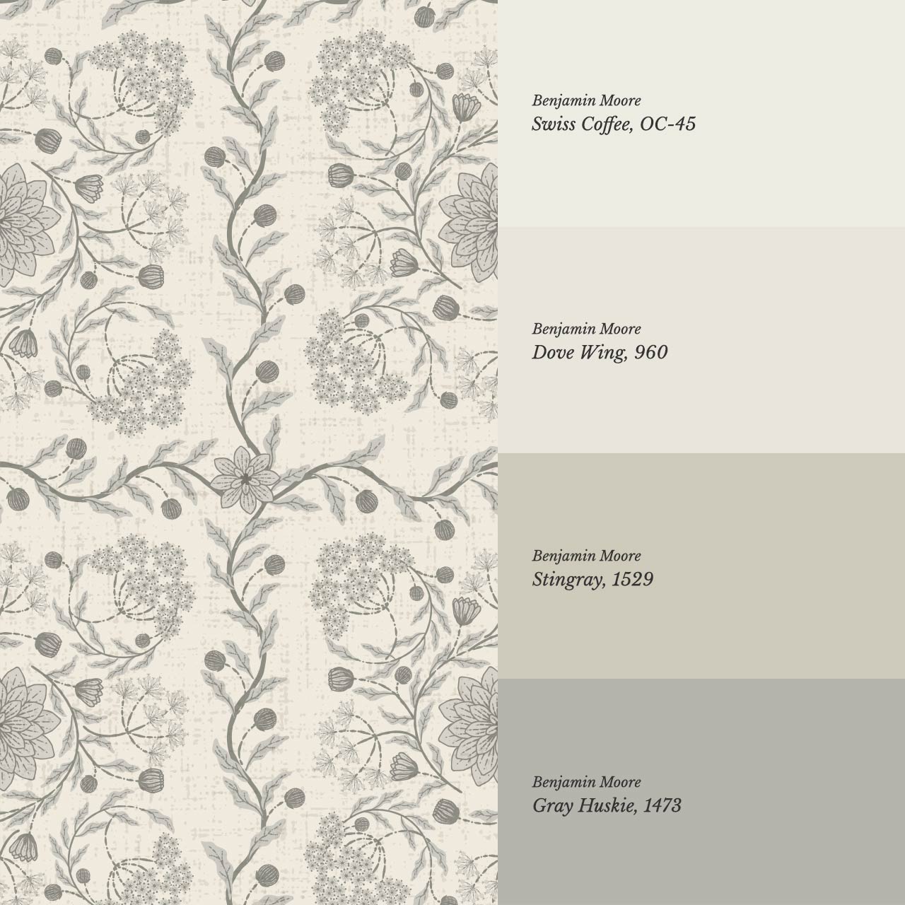Boni Heritage Check Floral Neutral Ivory Gray Wallpaper
