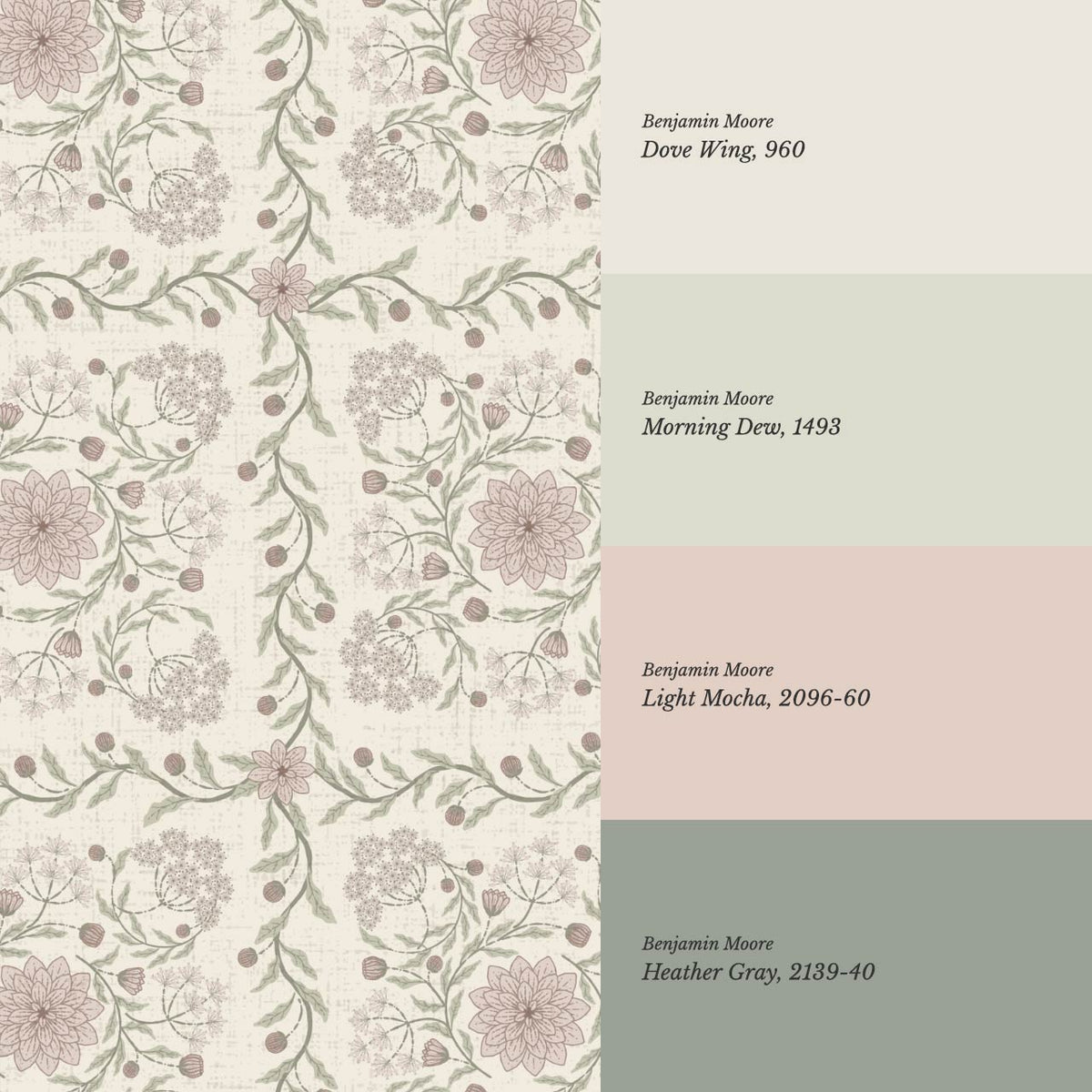 Boni Heritage Check Floral Sage Blush Ivory Wallpaper