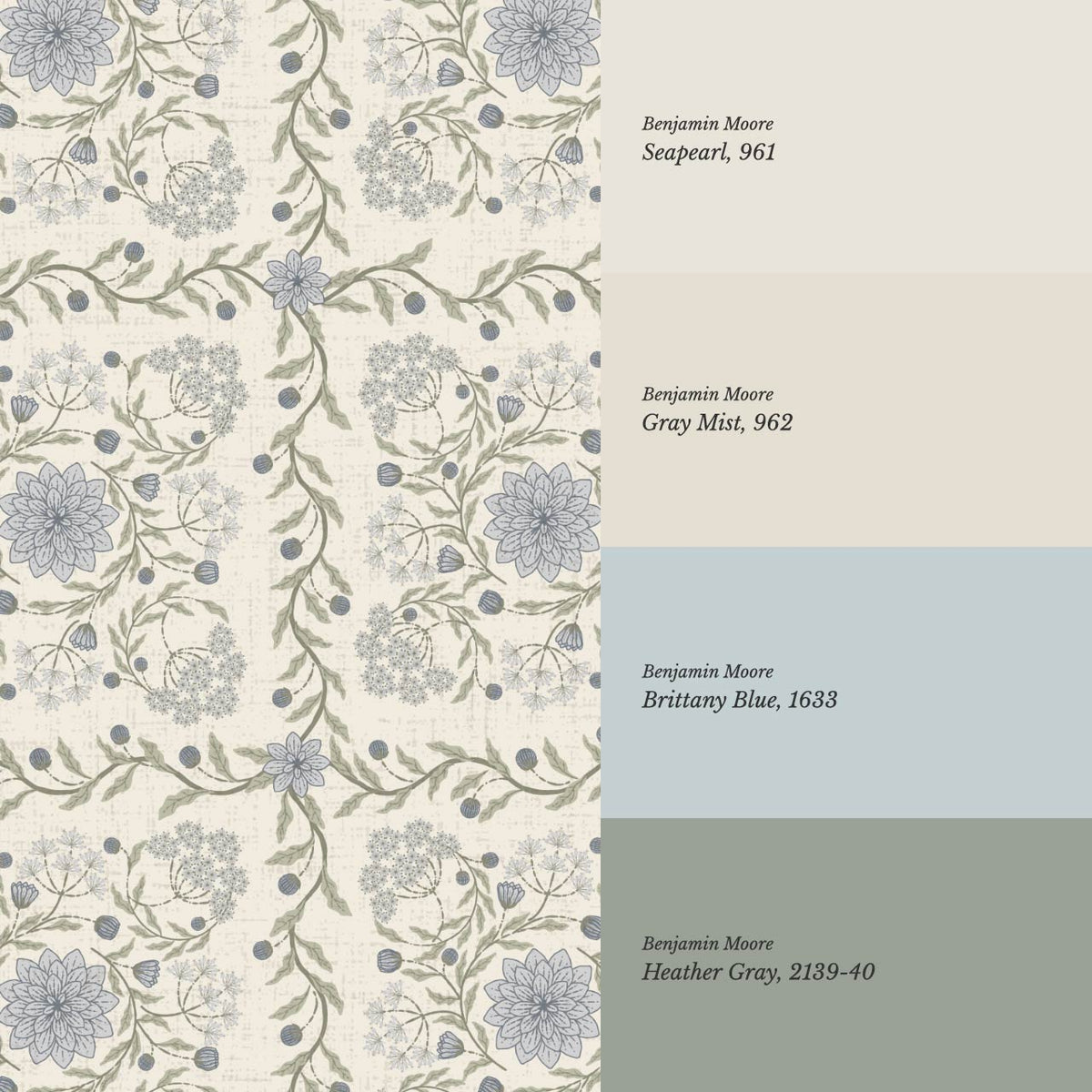 Boni Heritage Check Floral Pale Blue Sage Wallpaper