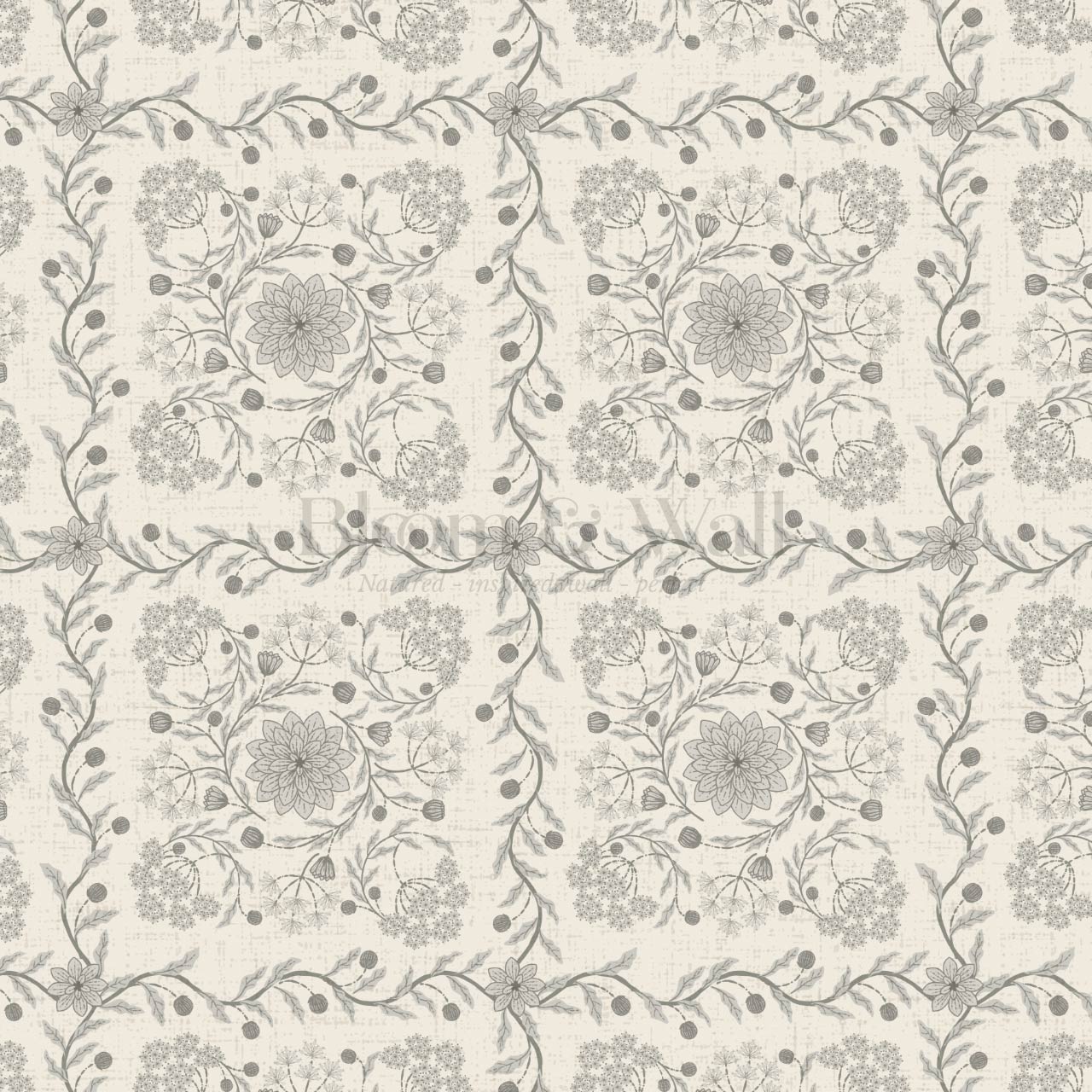 Boni Heritage Check Floral Neutral Ivory Gray Wallpaper