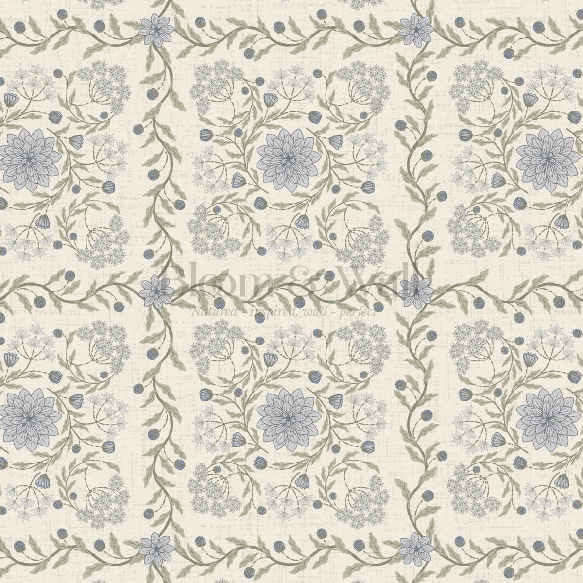 Boni Heritage Check Floral Pale Blue Sage Wallpaper