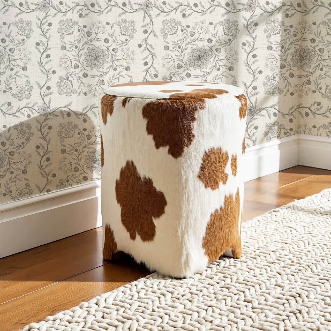 Boni Heritage Check Floral Neutral Ivory Gray Wallpaper