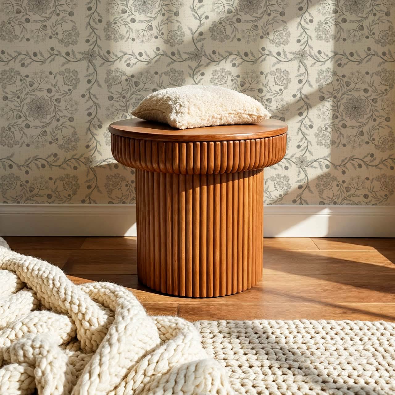 Boni Heritage Check Floral Neutral Ivory Gray Wallpaper