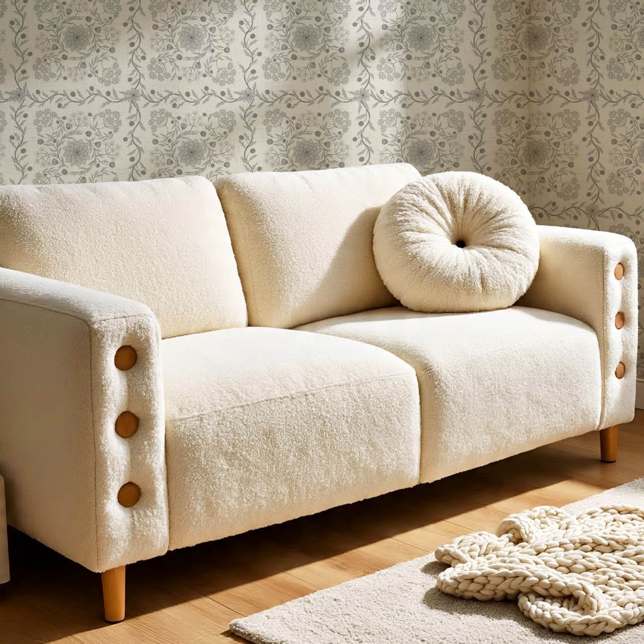 Boni Heritage Check Floral Neutral Ivory Gray Wallpaper