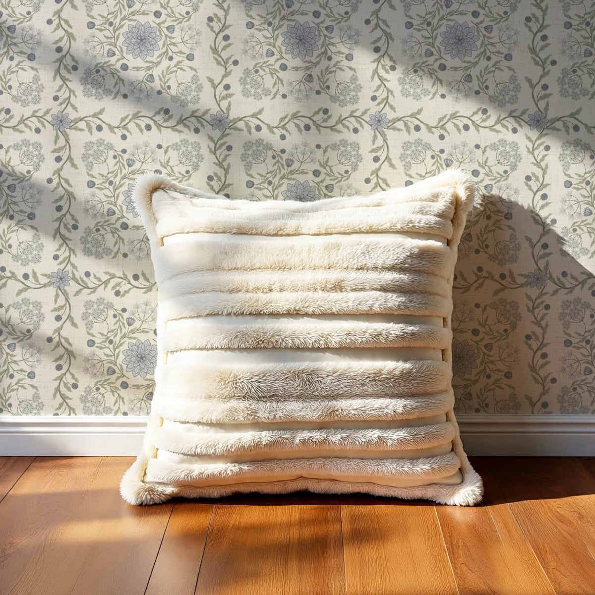Boni Heritage Check Floral Pale Blue Sage Wallpaper