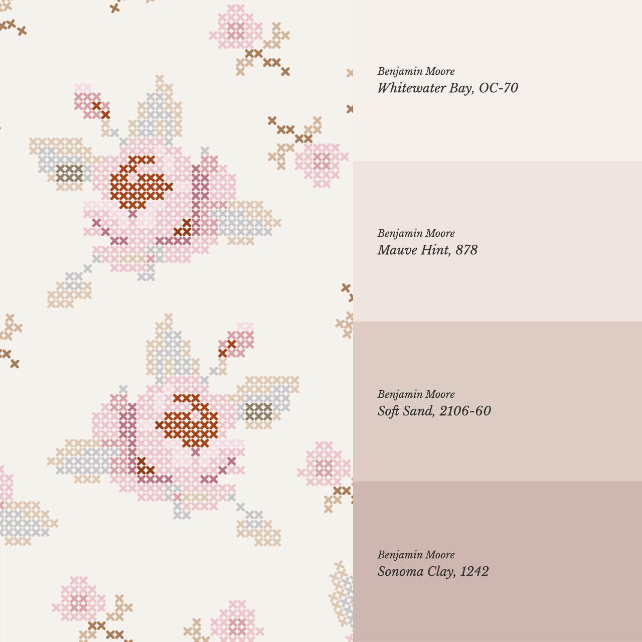 Bonnie Cross Stitch Roses Blush Wallpaper