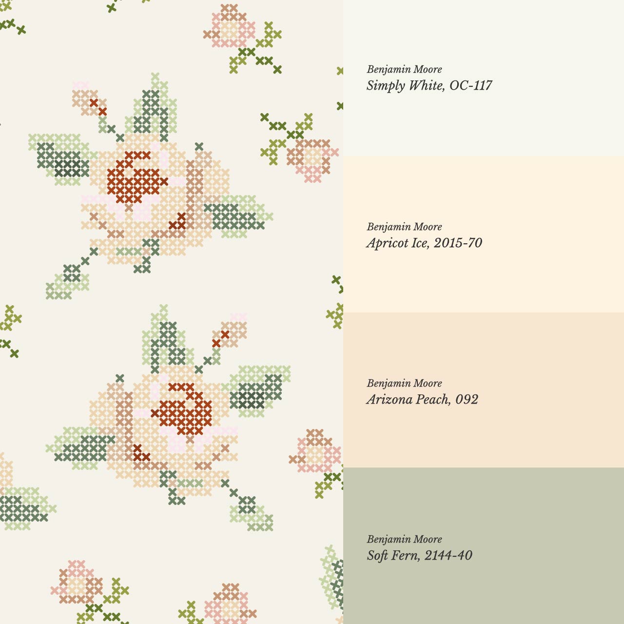 Bonnie Cross Stitch Roses Peach Wallpaper