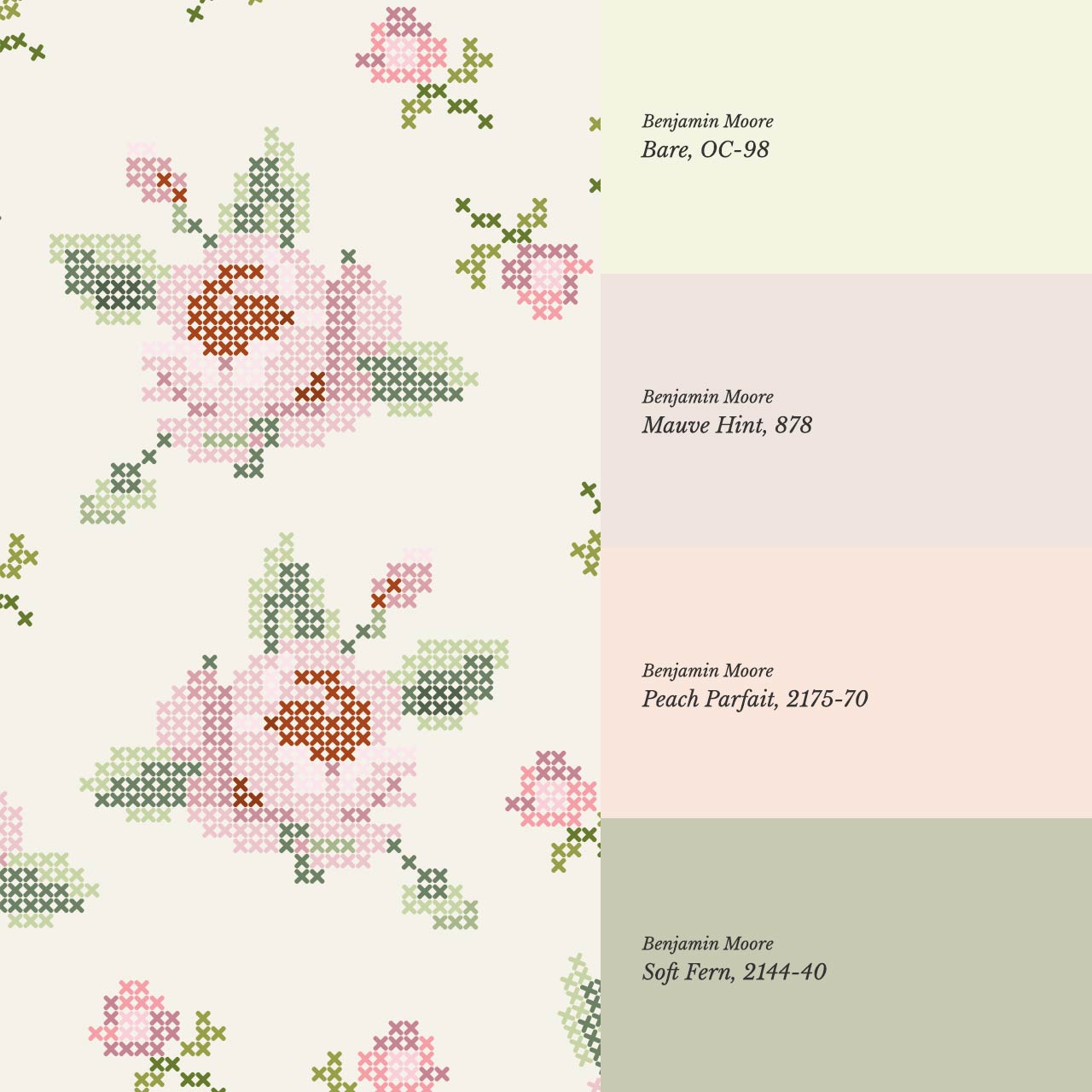 Bonnie Cross Stitch Roses Pink Wallpaper